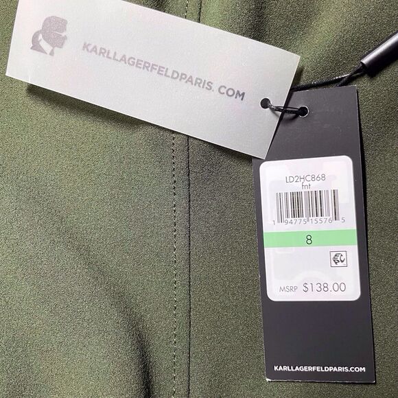 NWT Karl Lagerfeld Paris Short Puff-Sleeve Scuba Crepe Dress Size 8 Olive Green - Picture 11 of 16